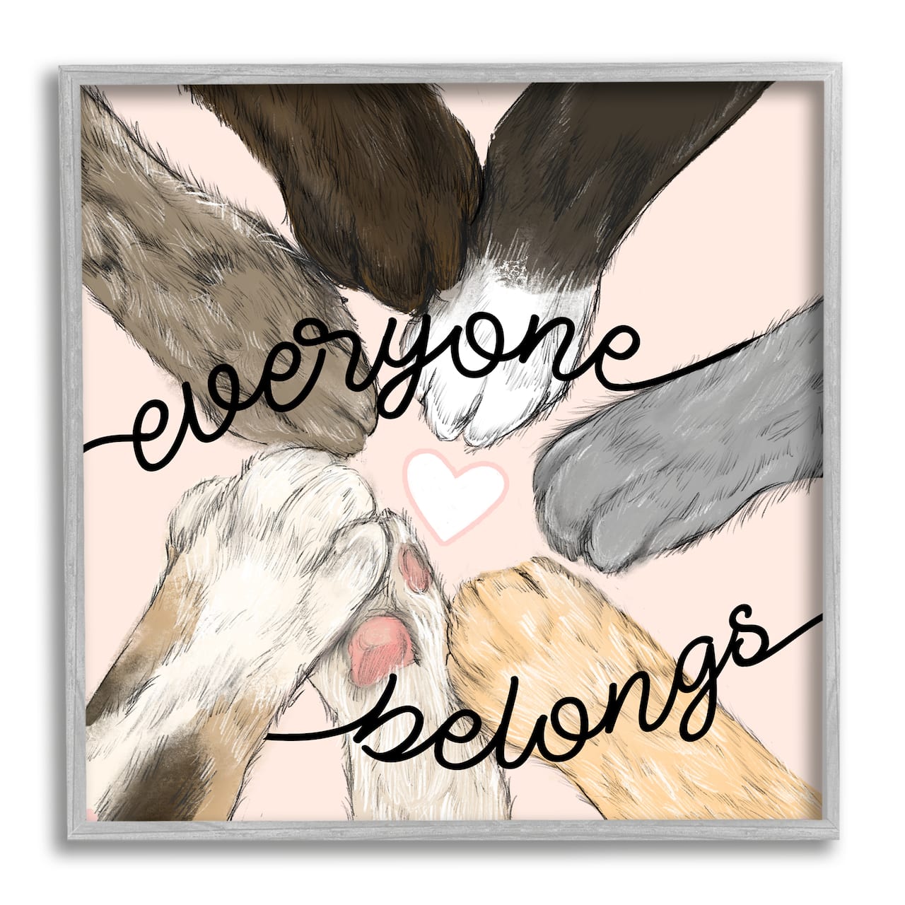 Stupell Industries Everyone Belongs Inclusivity Phrase Pet Cat Paws Framed Wall Art
